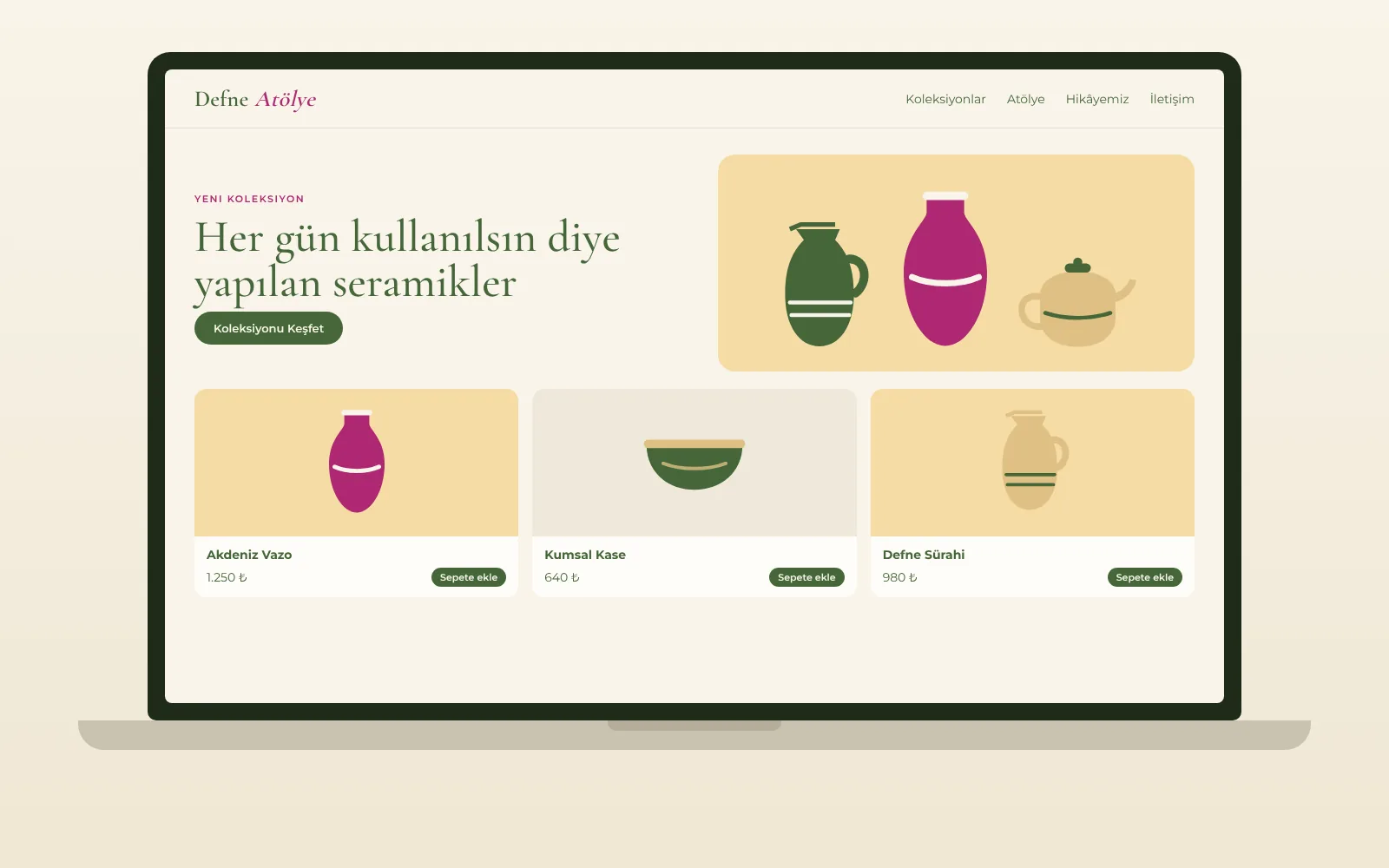 Bir seramik markasının ana sayfa tasarımı laptop ekranında